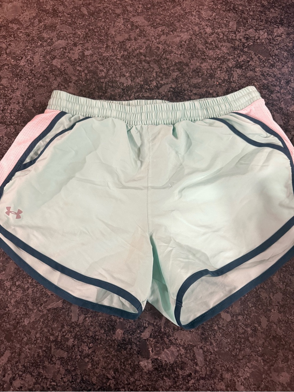 Under Armour Women's Mint Green Athletic Shorts with Pink Mesh Accents